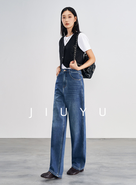 2025新款秋冬季加绒高腰阔腿牛仔裤女士时尚宽松土耳其直筒牛仔裤