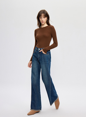 宽松牛仔裤女显瘦2025年秋季新款高腰垂感超火爆款阔腿拖地裤女士