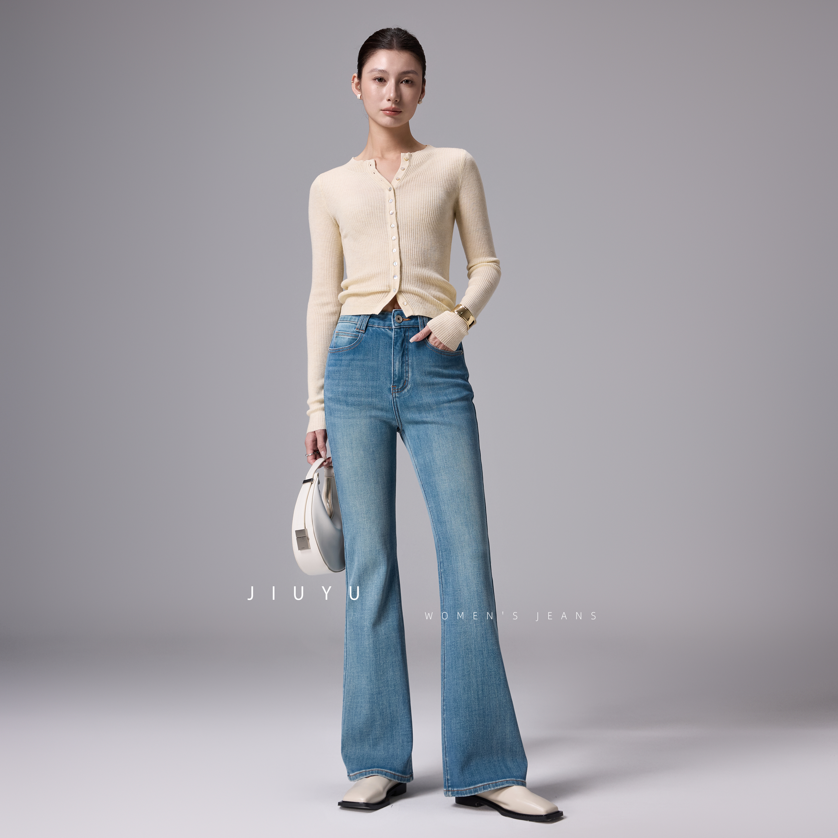 微喇裤九分裤棉弹牛仔布2025新款