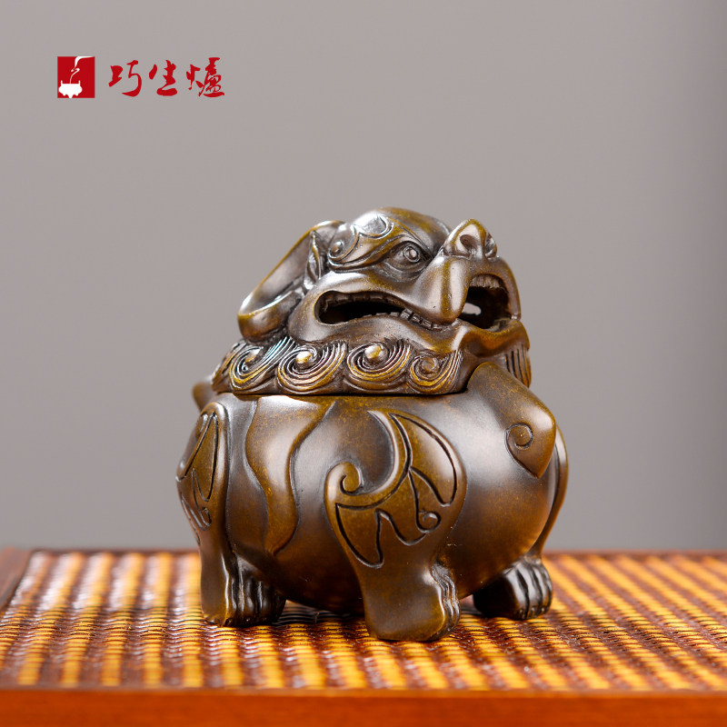 陈巧生手艺江南 巧生炉 陈巧生制 双提梁手炉 铜香炉瑞兽狮子炉