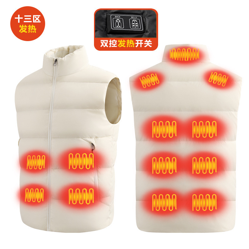 新款黑科技加热羽绒发热马甲13区双控加热马甲男女白鸭绒电热坎肩