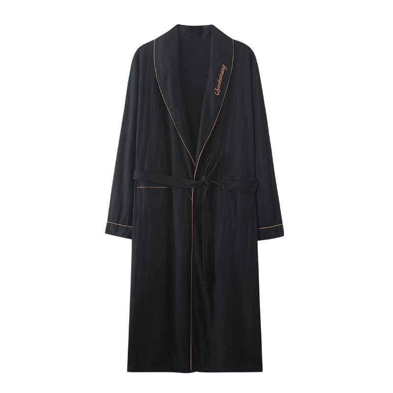NIGHTGOWNS MENS COTTON SPRING AND AUTUMN PAJAMAS THIN LOUNGEWEAR LONG SLEEVE MID-LENGTH COTTON COMFORTABLE MENS BATHROBE AUTUMN AND WINTER