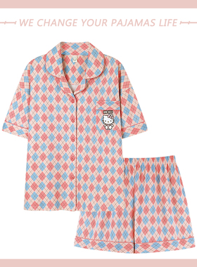 高级感纯棉睡衣女夏季短袖短裤开衫可爱大码两件套装家居服春秋天