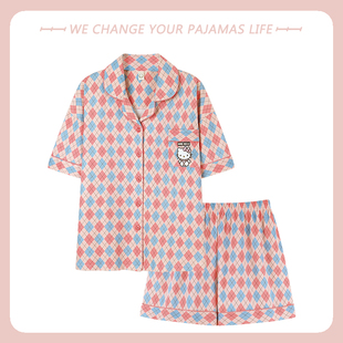 短袖 开衫 北极绒纯棉睡衣女夏季 短裤 家居服春秋天 可爱大码 两件套装