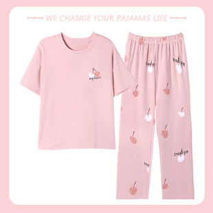 两件套 纯棉春秋天舒适全棉家居服可外穿薄款 2025年睡衣女夏季 短袖