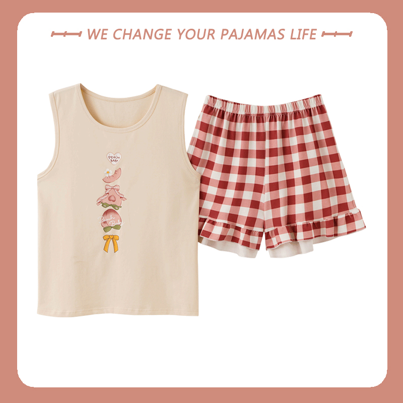 北极绒吊带睡衣女夏季薄款纯棉夏天可爱无袖背心短裤家居服两件套