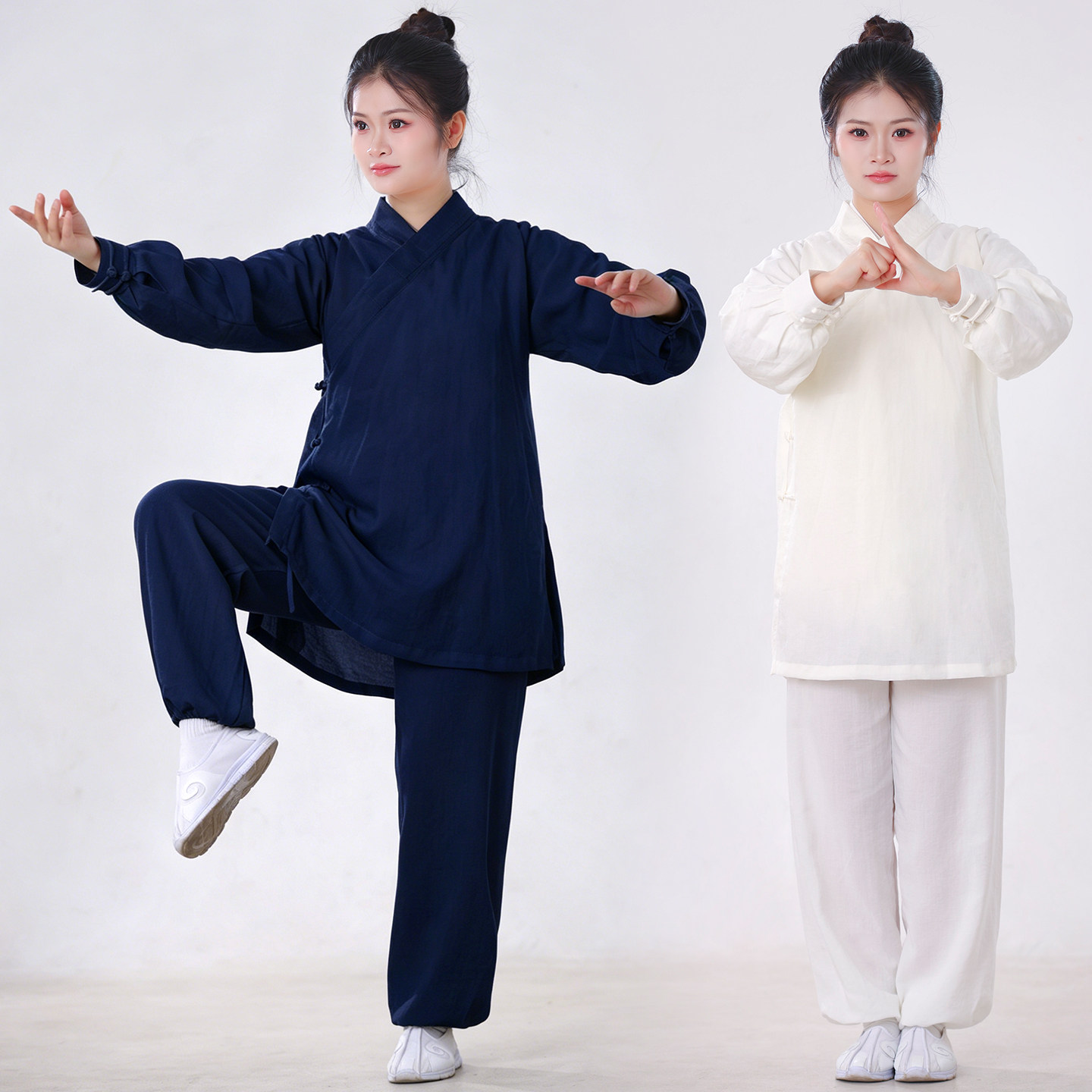 扣袖三清领斜襟道袍武当道服男女道士装长褂剑领长袍太极练功服