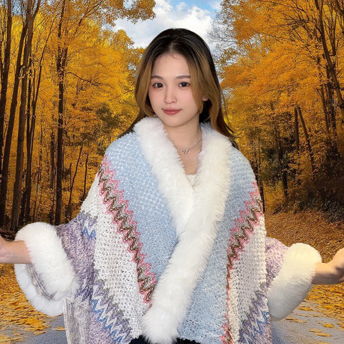 秋冬季毛绒保暖披肩斗篷外搭女款