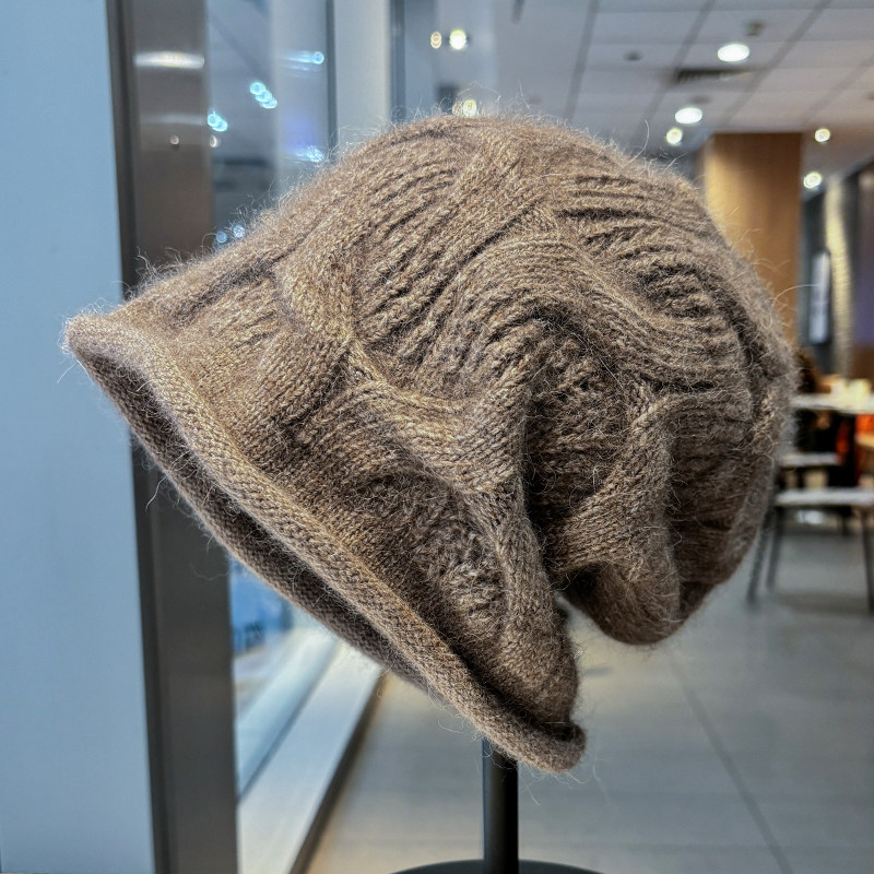 秋冬季保暖防寒毛线帽子女款2026新款兔毛针织帽显脸小堆堆帽冷帽