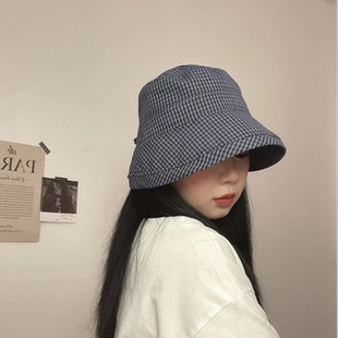 時尚 百搭遮陽帽子 格紋大帽檐漁夫帽女春夏戶外可折疊韓版 2025新款