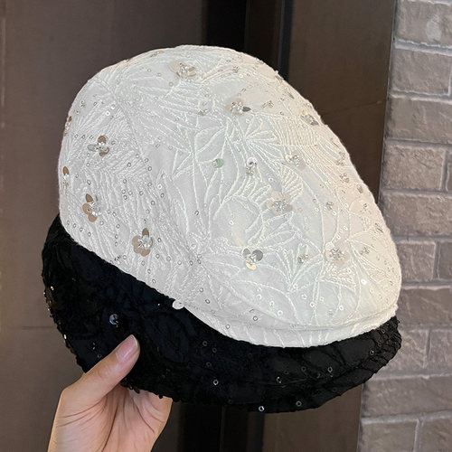 春夏季新款亮片前进贝雷帽显脸小