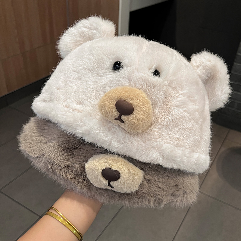 秋冬甜美可爱小熊耳朵保暖毛绒帽