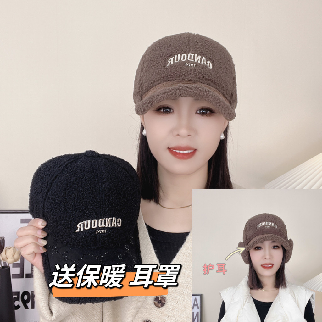 秋冬新款羊羔毛棒球帽子女显脸小时尚百搭刺绣字母加厚保暖鸭舌帽