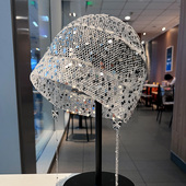 韩版 透气遮白发套头帽 亮片堆堆帽子女显脸小气质网纱包头帽春夏季