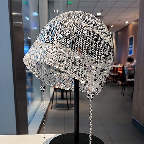 韩国亮片堆堆帽女网纱冷帽气质款