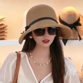 赫本风可折叠防晒遮阳草帽女夏季 防紫外线沙滩帽海边度假太阳帽子