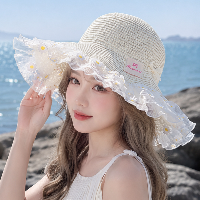法式优雅气质小雏菊夏季草帽子女