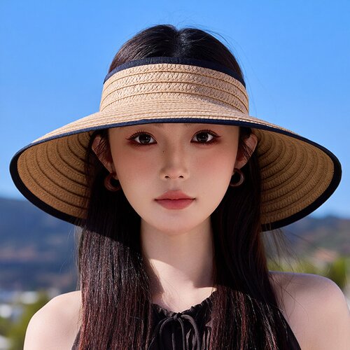 大帽檐草编透气防晒遮阳空顶帽女