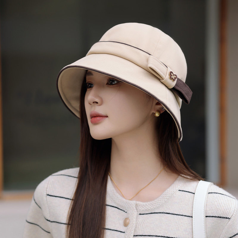 春秋新款英伦复古蝴蝶结渔夫帽子女显脸小水桶帽韩版时尚百搭盆帽