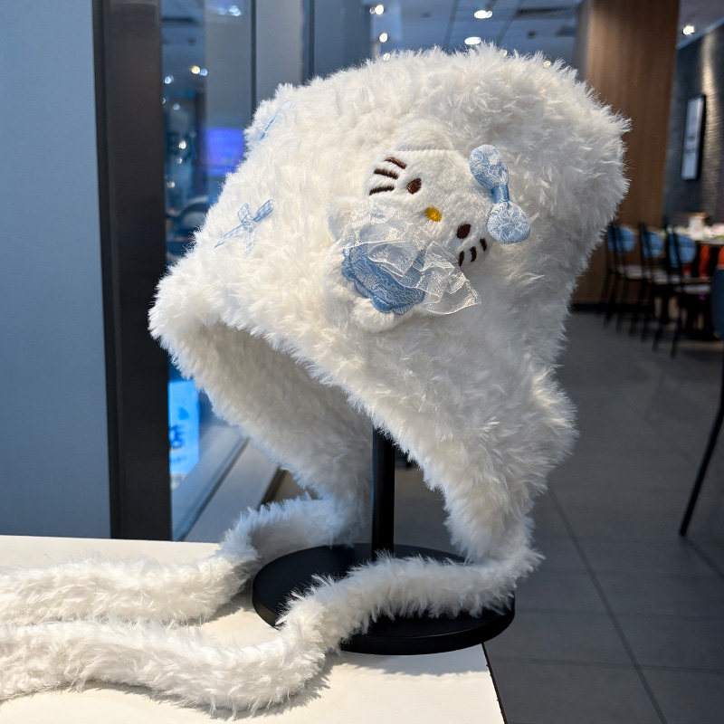 甜美可爱kitty猫耳蝴蝶结毛绒帽