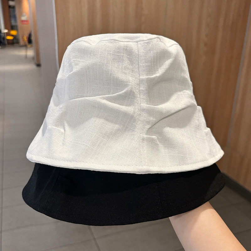 简约百搭褶皱亚麻渔夫帽子女款2026新款春夏季百搭显脸小遮阳盆帽