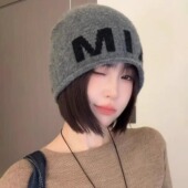 韩版 字母针织毛线帽子女显脸小秋冬保暖堆堆帽韩系冷帽大头围 个性