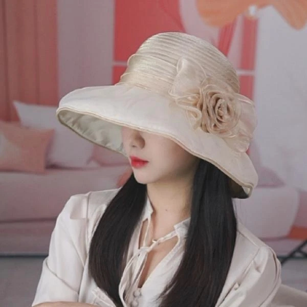 网纱花朵渔夫帽夏季海边沙滩度假