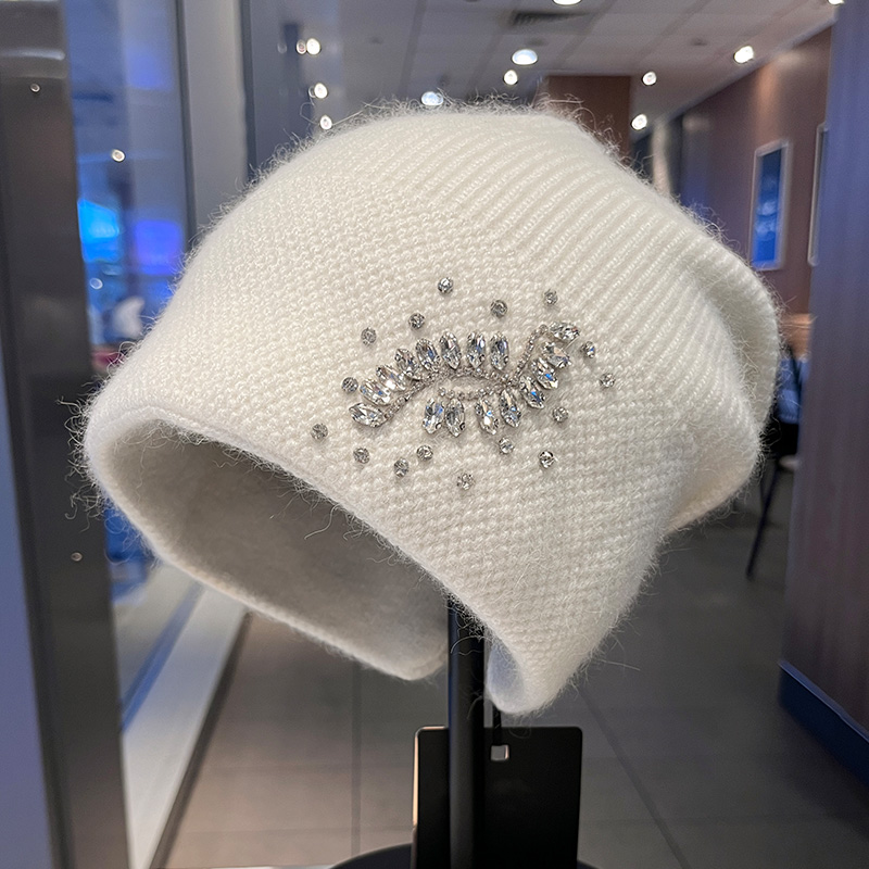 水钻毛线帽秋冬季保暖兔毛针织帽