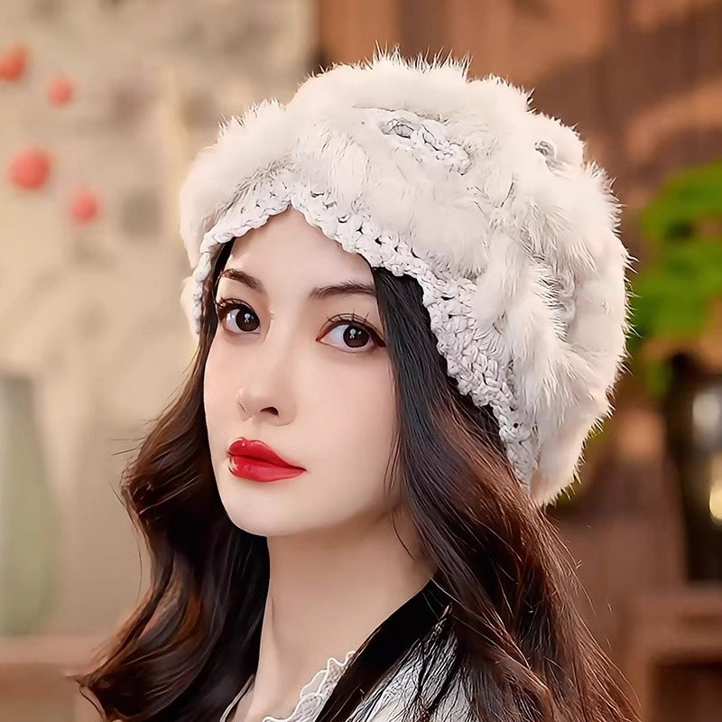 秋冬季保暖防寒兔毛针织毛线帽女