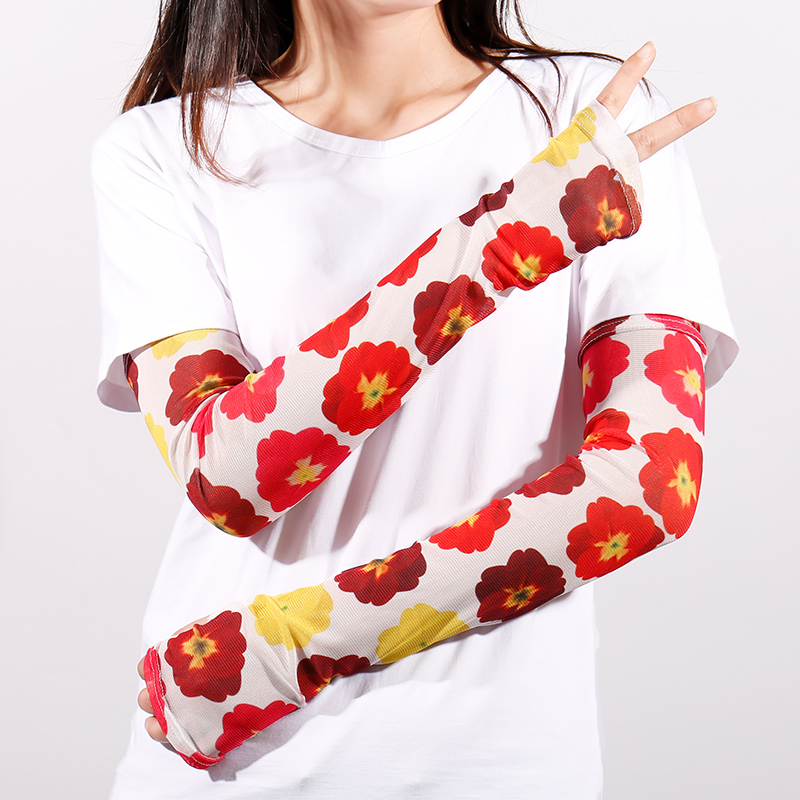 包邮网红美少女冰丝袖可爱印花遮阳手套
