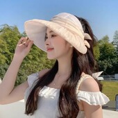 夏季 出游网纱透气渔夫帽女大檐空顶防晒帽沙滩度假防紫外线太阳帽