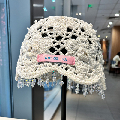 小众设计款手工钩花帽子女显脸小
