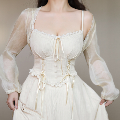 重工鱼骨法式复古连衣裙长裙浪漫