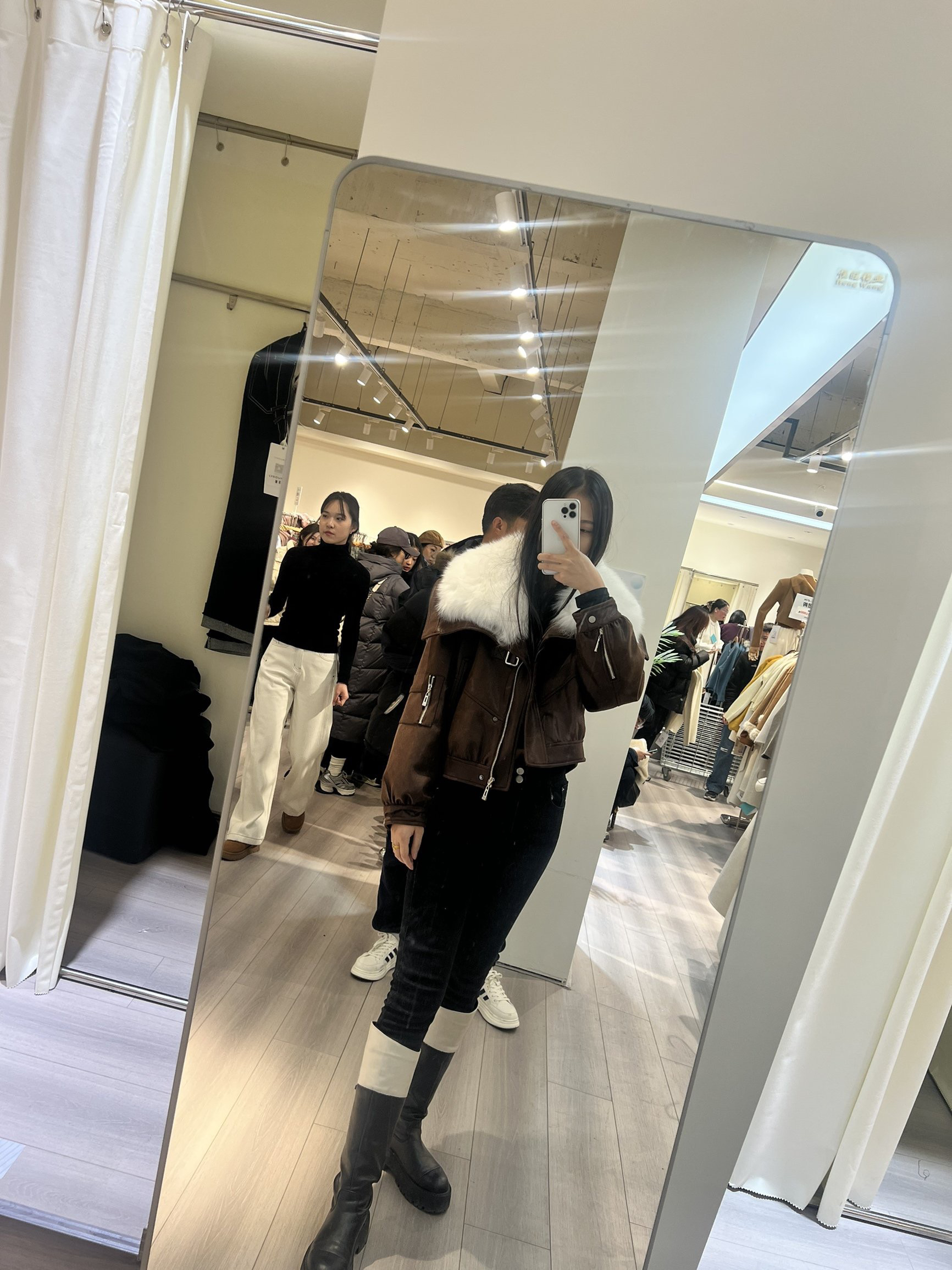 2025冬新款机车夹克狐狸整皮毛领皮草麂皮绒羽绒小个子短款外套