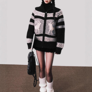24AW 重磅羊毛费尔岛毛衣外套女秋冬北欧复古慵懒开衫