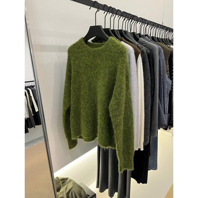 韩系慵懒高级感绿色毛衣女秋冬加厚软糯冬季穿搭松弛感宽松巨好看