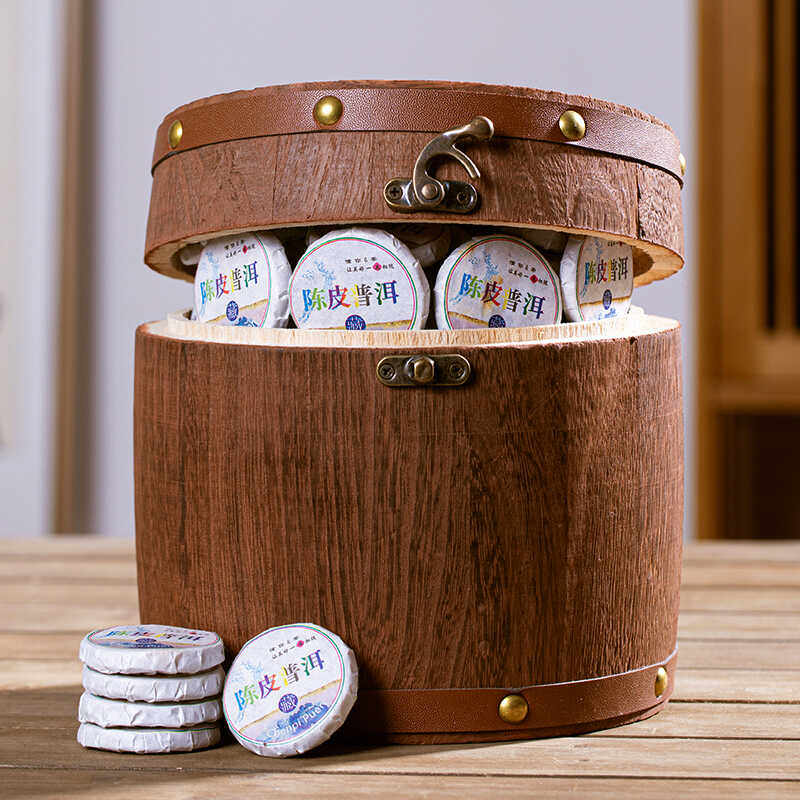 正宗陈皮普洱茶云南普洱熟茶叶小茶饼小青柑柑普茶500g送礼木桶装