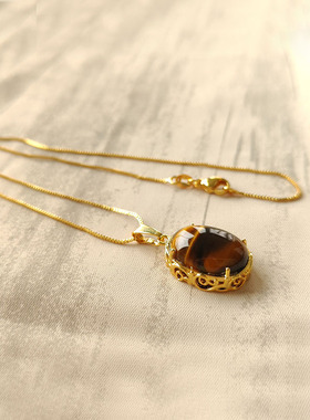 虎晴石吊坠猫眼效应光泽项链