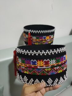 云南花腰傣族钉珠银泡少数民族傣族舞蹈演出表演男款头饰