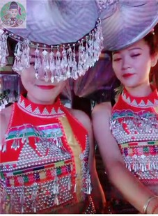 云南花腰傣手工艺花腰头饰竹编芝麻铃吊坠银色斗笠鸡枞帽舞台道具