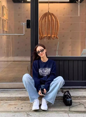 特价 圆领字母短款宽松上衣韩国Marithe卫衣jennie车静媛同款