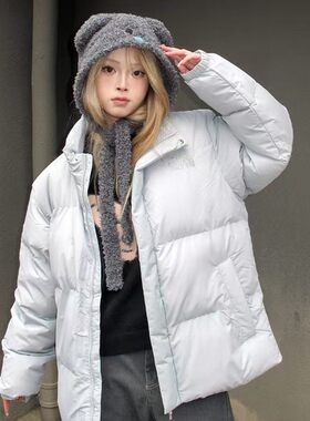北面THE NORTH FACE 纯色字母拉链保暖面包棉服男女同款冷灰色