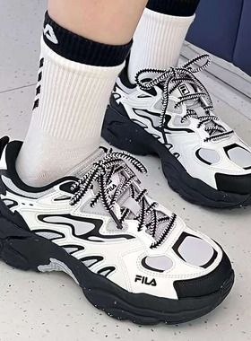 FILA 斐乐蕨草鞋女鞋老爹鞋运动鞋男鞋厚底休闲鞋黑色鞋子男鞋