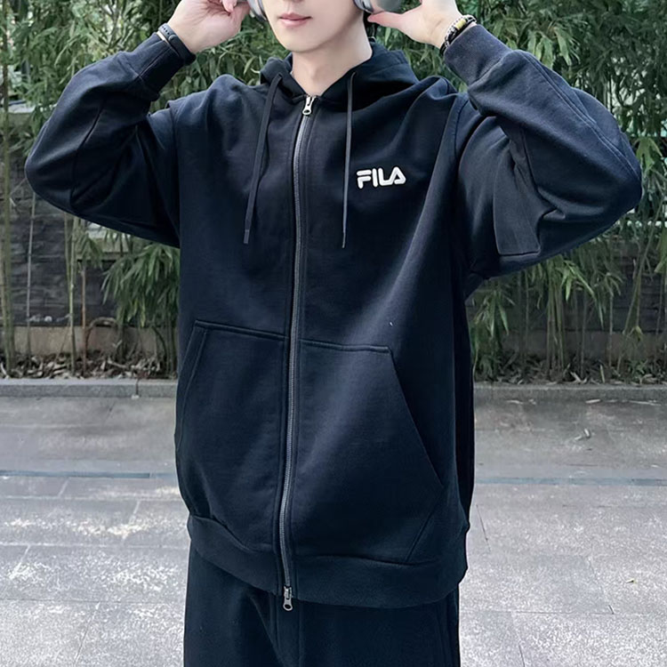 FILA 斐乐男女针织连帽卫衣外套2025新款时尚休闲加绒宽松上衣