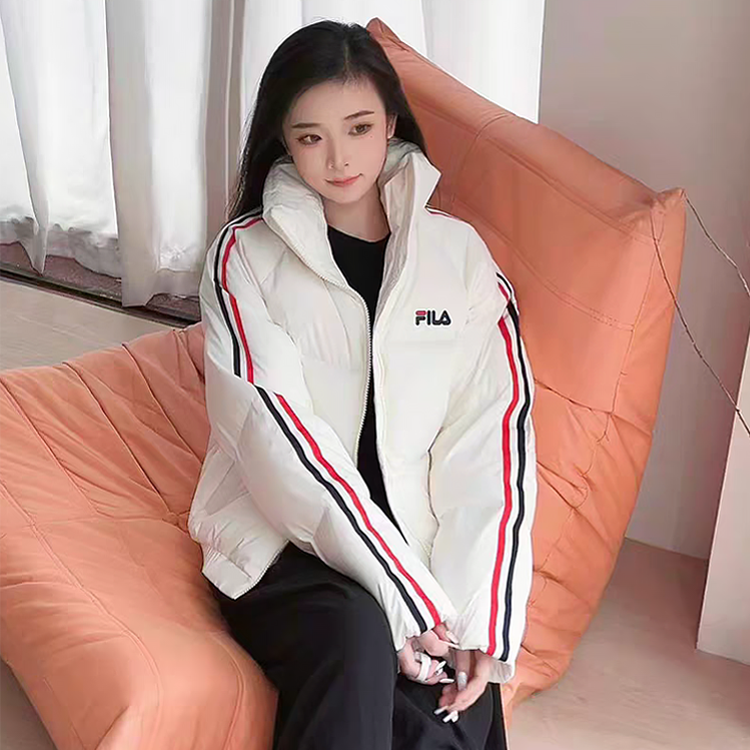 FILA斐乐情侣羽绒服男2025新款熊猫印花休闲宽松保暖立领外套女
