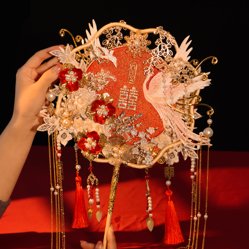 团扇diy材料包新娘结婚秀禾古风手工重工婚礼成品双面高级喜扇