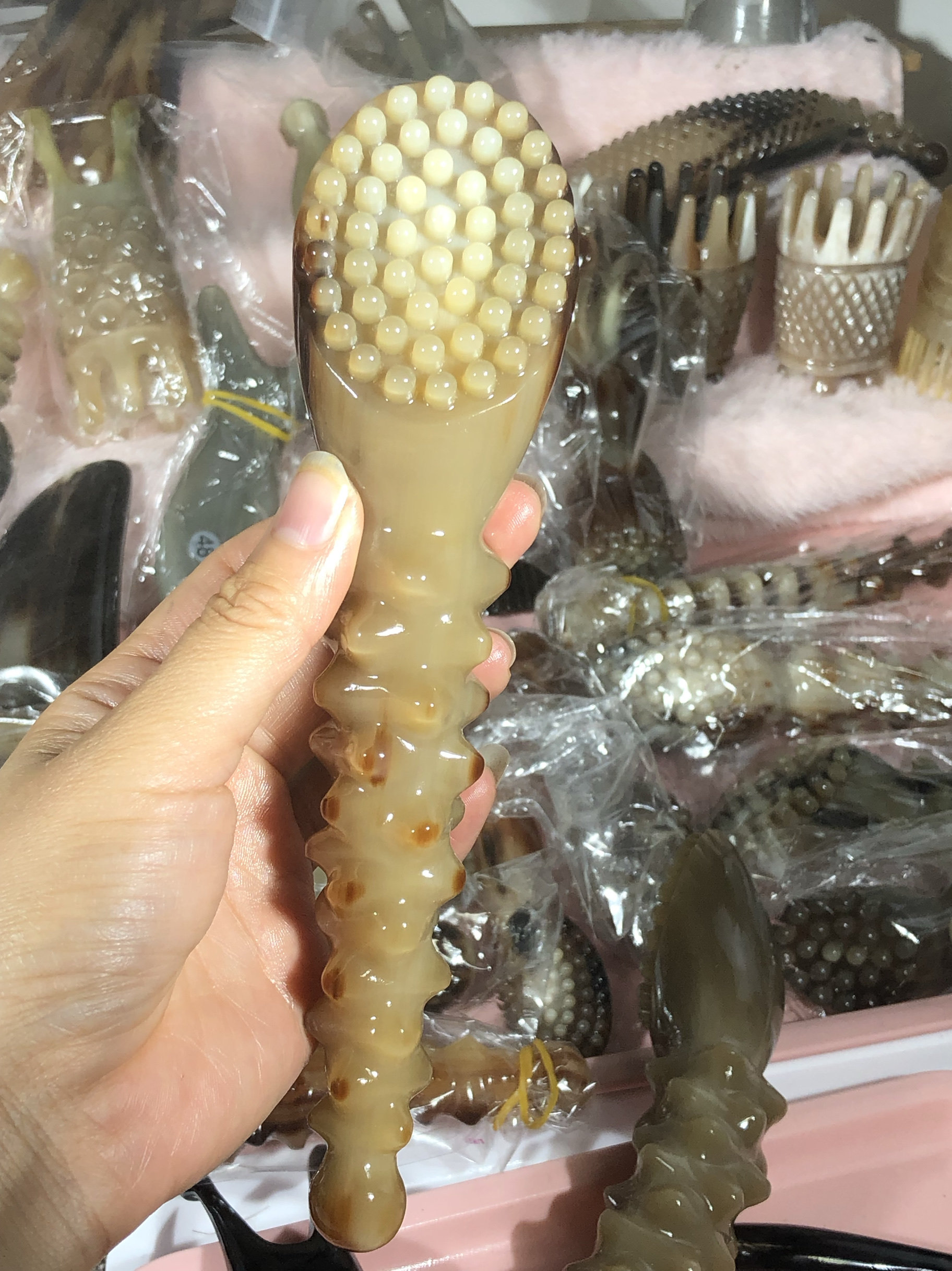 水牛角49加大加厚莲蓬按摩棒面部拨筋刮痧络疏通一物一拍