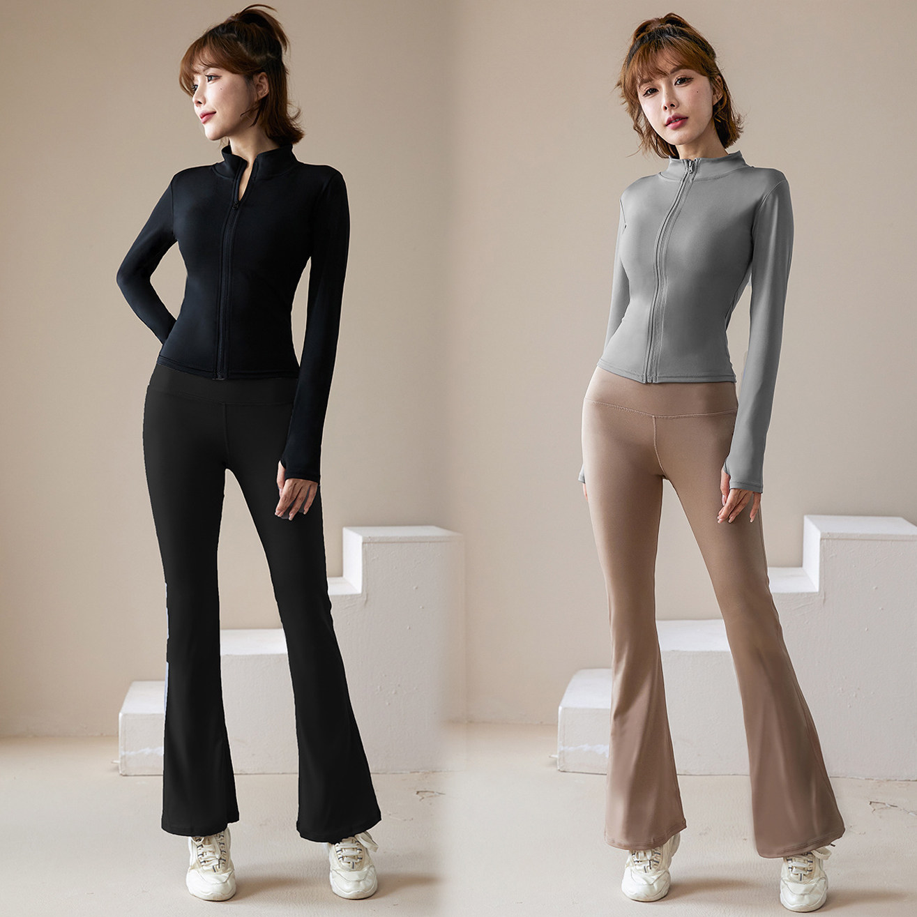 定制外套喇叭裤两件套装女瑜伽服运动长袖舞蹈练功春秋冬印字logo