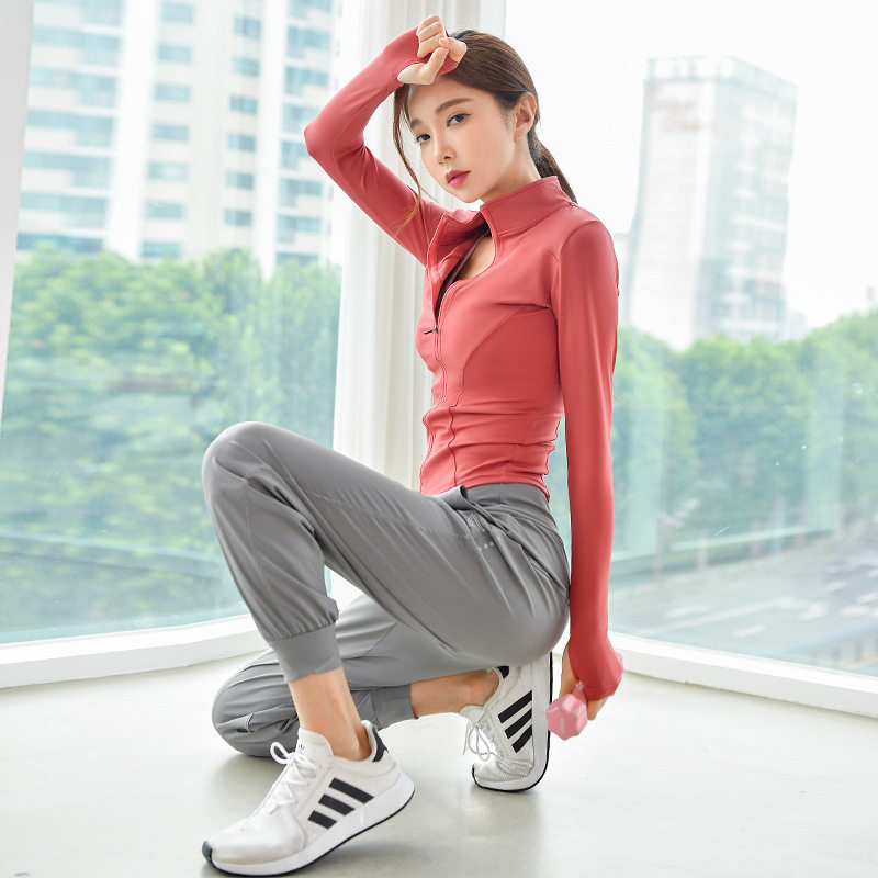 定制瑜伽服套装女秋高端显瘦长袖跑步运动健身两三件套印字图LOGO