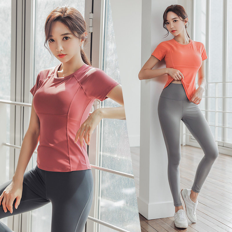 定制LOGO健身房运动T桖女运动跑步速干透气网纱瑜伽服带胸垫印字